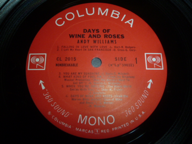 画像: ANDY WILLIAMS/DAYS OF WINE AND ROSES