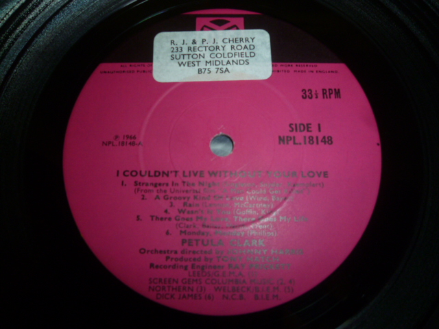 画像: PETULA CLARK/I COULDN'T LIVE WITHOUT YOUR LOVE