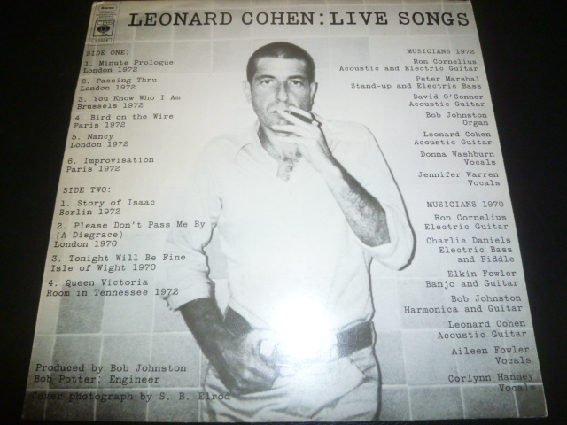 画像1: LEONARD COHEN/LIVE SONGS