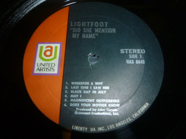 画像: GORDON LIGHTFOOT/DID SHE MENTION MY NAME