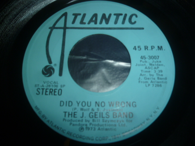 画像: J. GEILS BAND/DID YOU NO WRONG