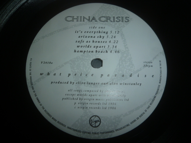 画像: CHINA CRISIS/WHAT PRICE PARADISE