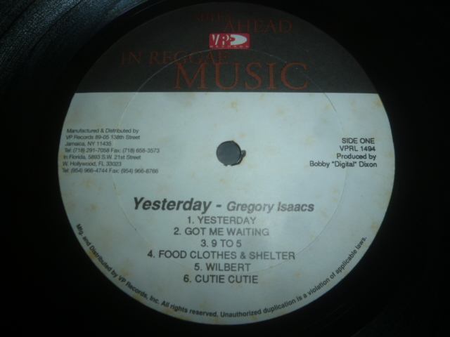 画像: GREGORY ISAACS/YESTERDAY