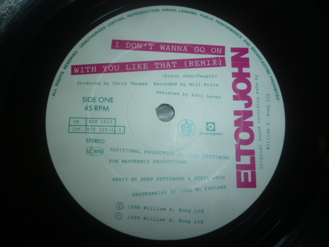 画像: ELTON JOHN/I DON'T WANNA GO ON WITH YOU LIKE THAT (12")